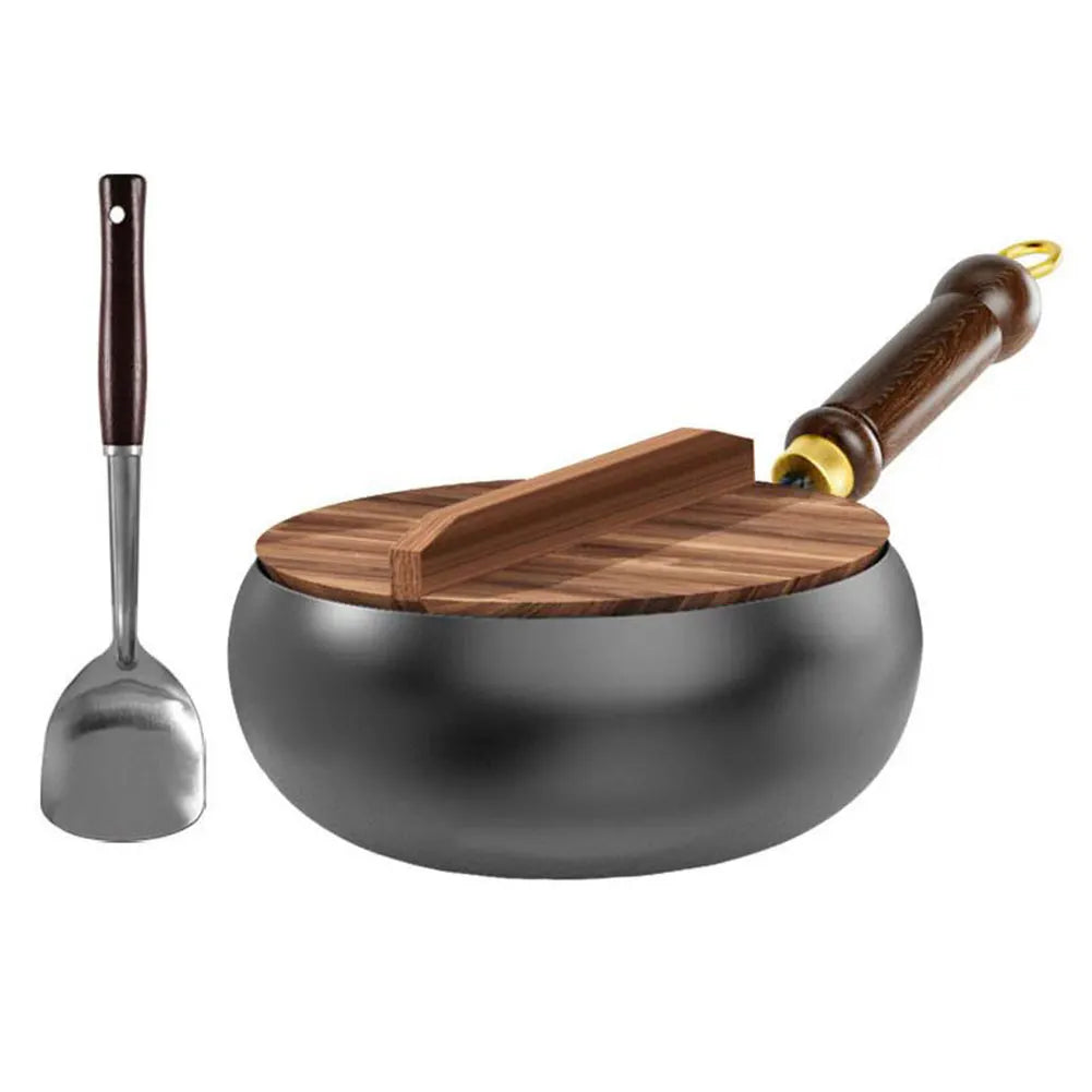 Handmade Forging Non-stick Pan 20 Household Stir Fry Stew Pot Flat Zpaxo styleA 24cm 1SET