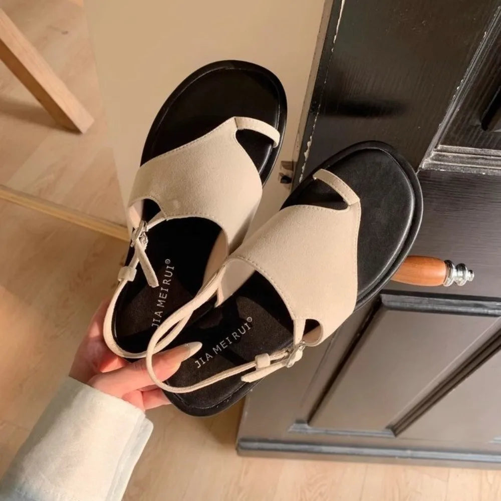 Suede Clip Toe Slingback Sandals Buckle Strap T-Strap Side Air Women's Sandals 2025 New Summer Elegant Party Runway Shoes Sexy Zpaxo Beige 35