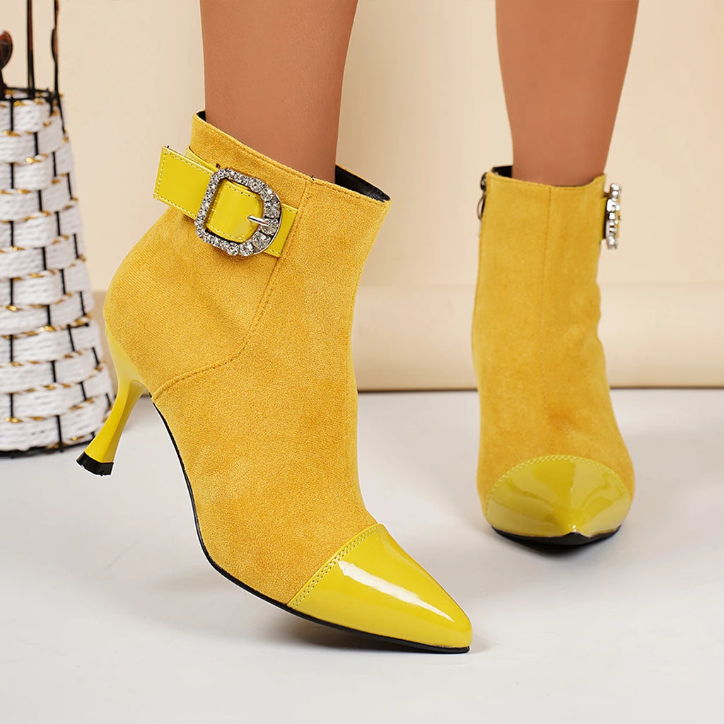 Women Ankle Boots Trendy Sexy High Heels Shoes for Women 2025 New Pointed Toe Short Boots Elegant French Thin Heel Boots Women Zpaxo