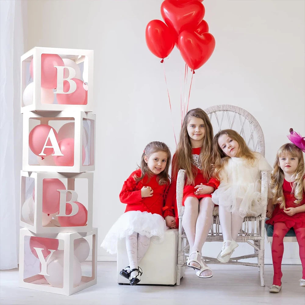 Baby Boxes with Letters for Baby Shower Transparent Balloon Box Blocks Birthday Party Gender Reveal Party Decorations 30/25cm Zpaxo