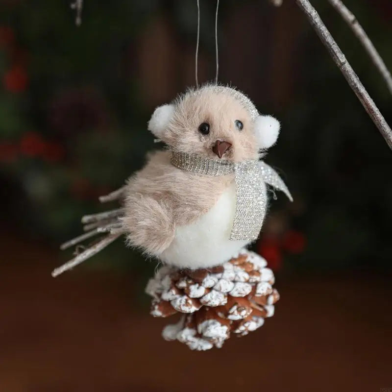 Christmas Tree Decoration Decorative Plush Bird Ornament Natural