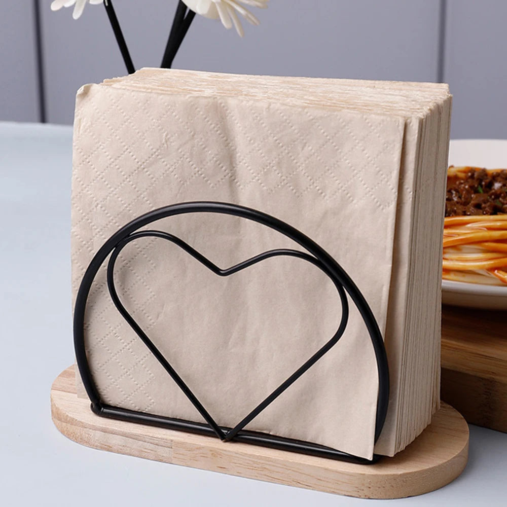 Napkin Holder with Wooden Base Metal Napkin Organizer Stand Tissue Dispenser Elegant Tabletop Decoration for Home Restaurant Zpaxo