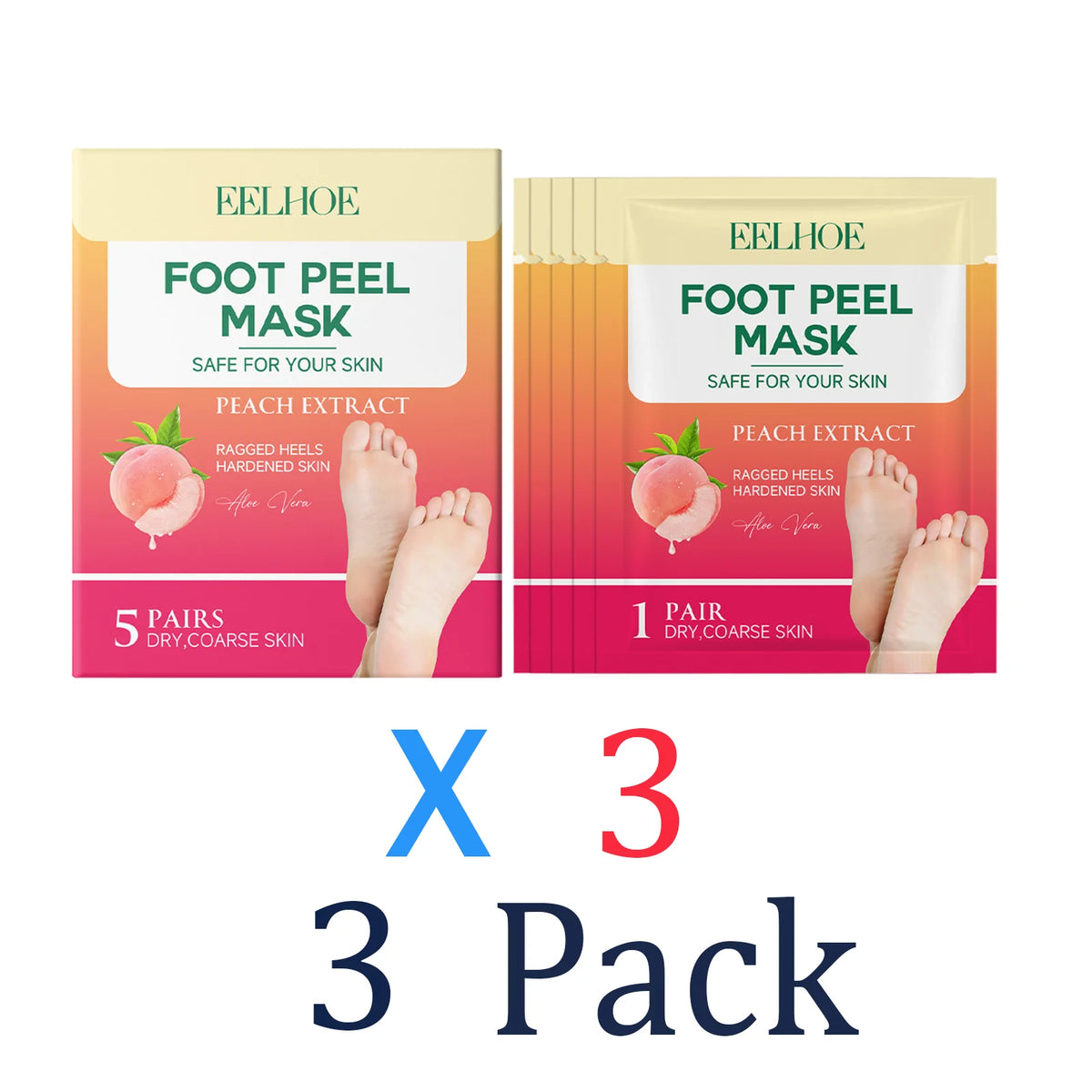 5 Pairs Peach Scented Foot Mask Heavy Moisturizer for Dry & Cracked Heels Callus Remover Socks for Soft Smooth Feet at Home Zpaxo 3 Pack