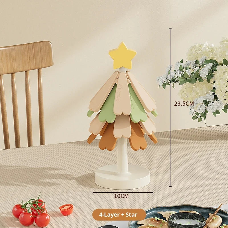 Christmas Tree Silicone Trivet Mat – Heat-Resistant Foldable Coaster Silicone Trivet Mat Zpaxo four layers B 23.5x10 cm