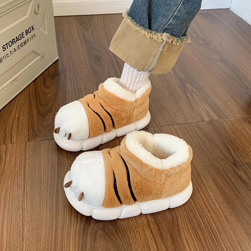 SHAJI Winter Warm Waterproof Slippers Unisex Tiger Paw Non Slip Wear
