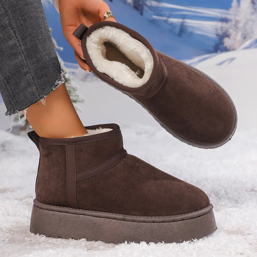 Winter Thick Bottomed Lined Large Head Snow Boots Women Warm Short Zpaxo 41 Brown