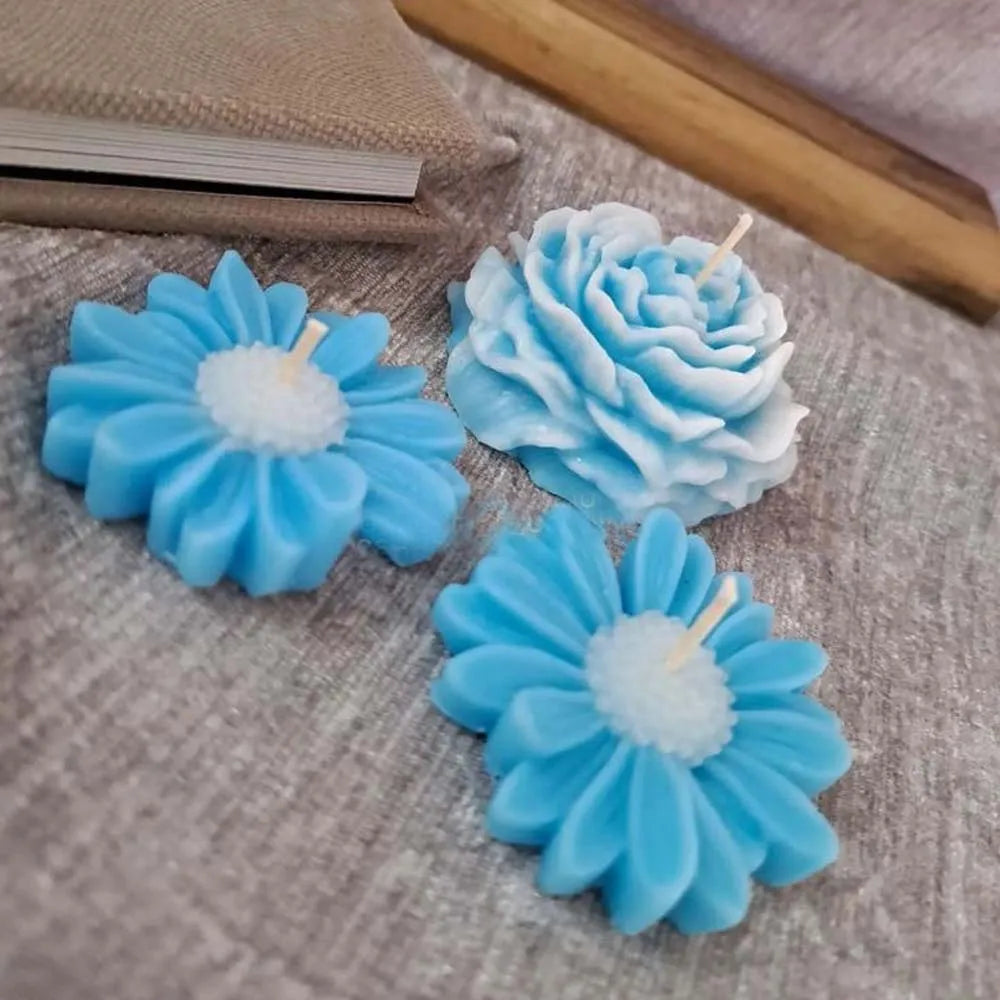 1PC Daisy Peony Flower Candle Silicone Mold 3D Handmade Candle Soap Gypsum Resin Handicraft Making Tools Zpaxo