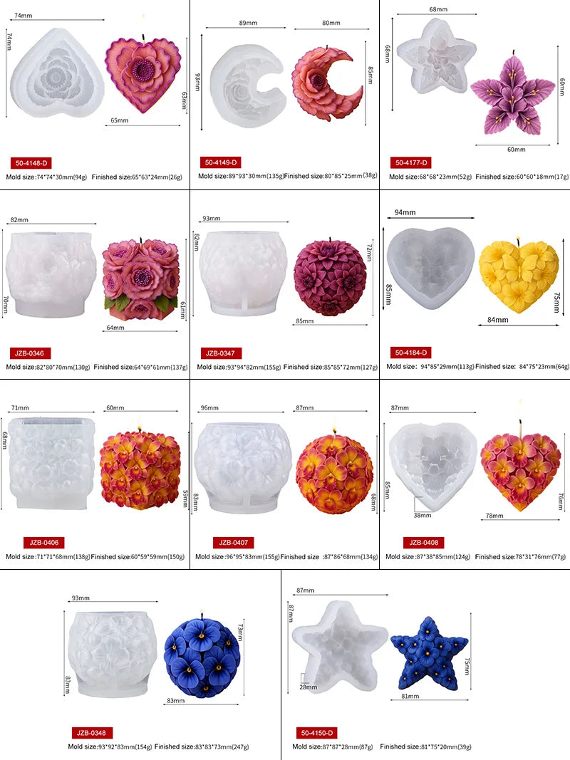 Heart Moon Spherical Flower Silicone Candle Mold 3D Floral Geometric Aroma Soap Gypsum Plaster Craft Ornament Mold Home Decor Zpaxo