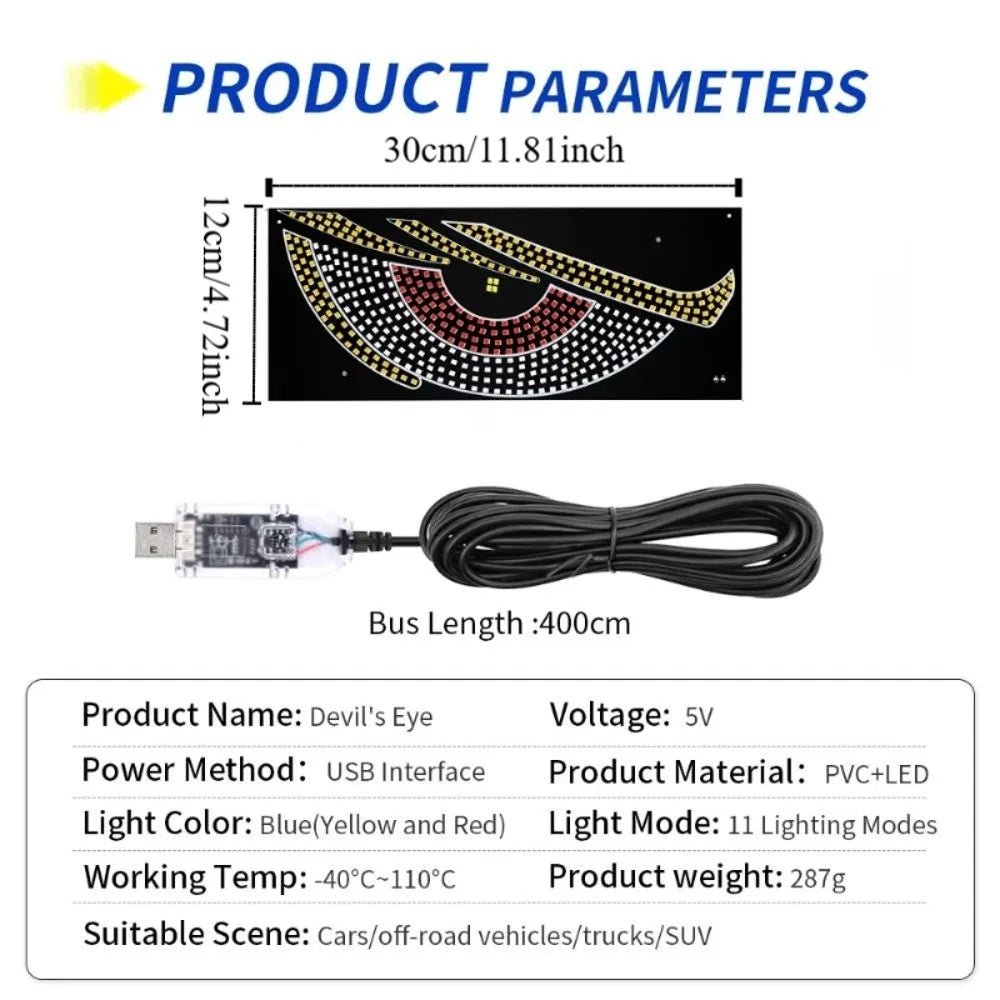 LED Display Devil Eyes Light Matrix Pixel Panel Cool Car Decorative Zpaxo