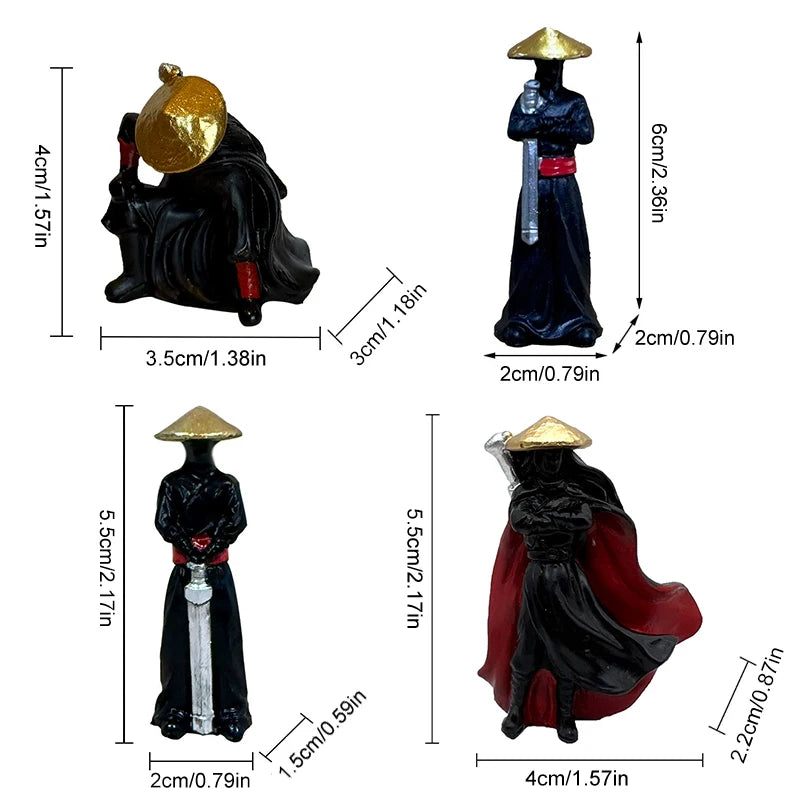 4-Pack Resin Chinese Swordsman Mini Figures – Car & Desk Decor
