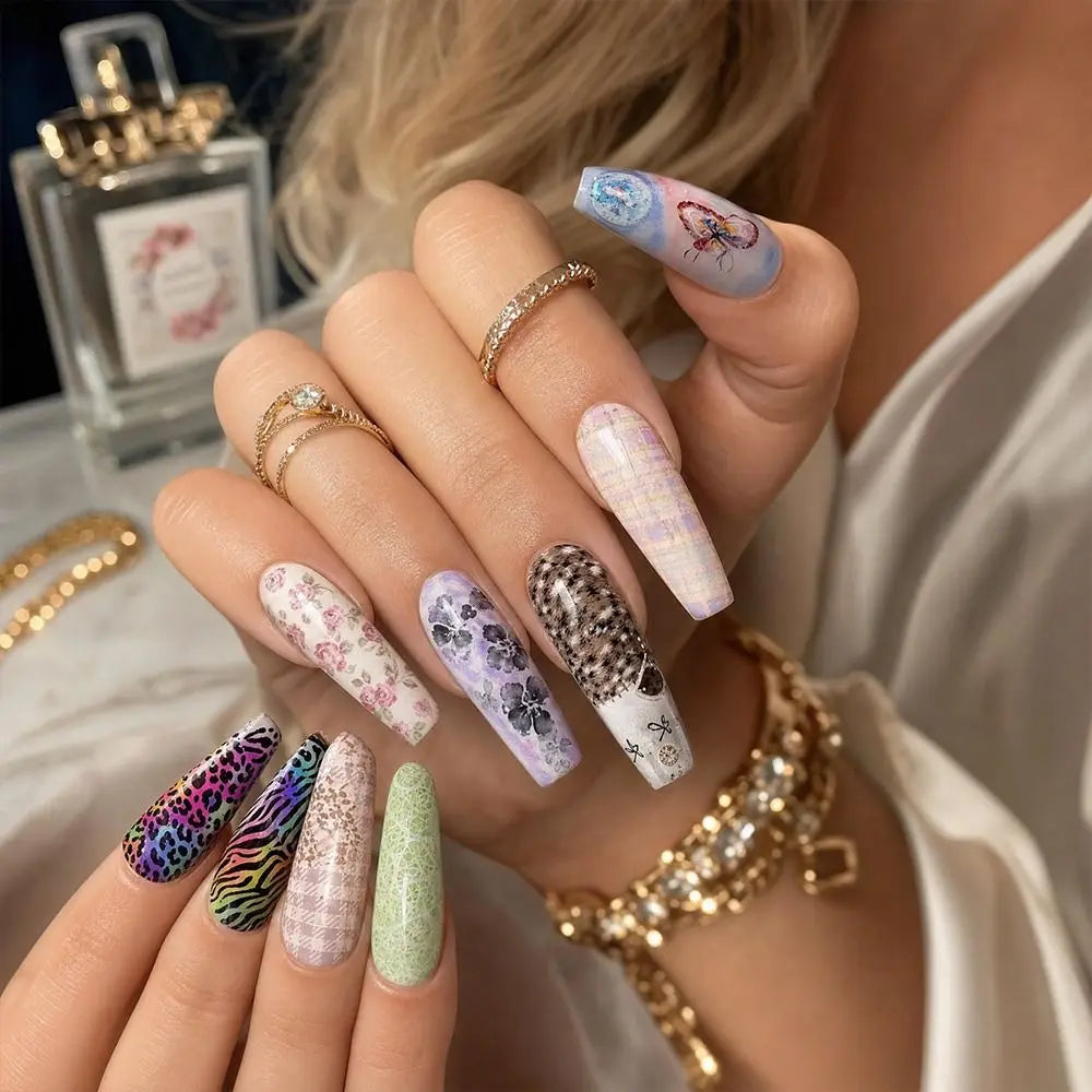 Professional Flower Nail Foils Stripe Pattern Leopard Print Art Zpaxo