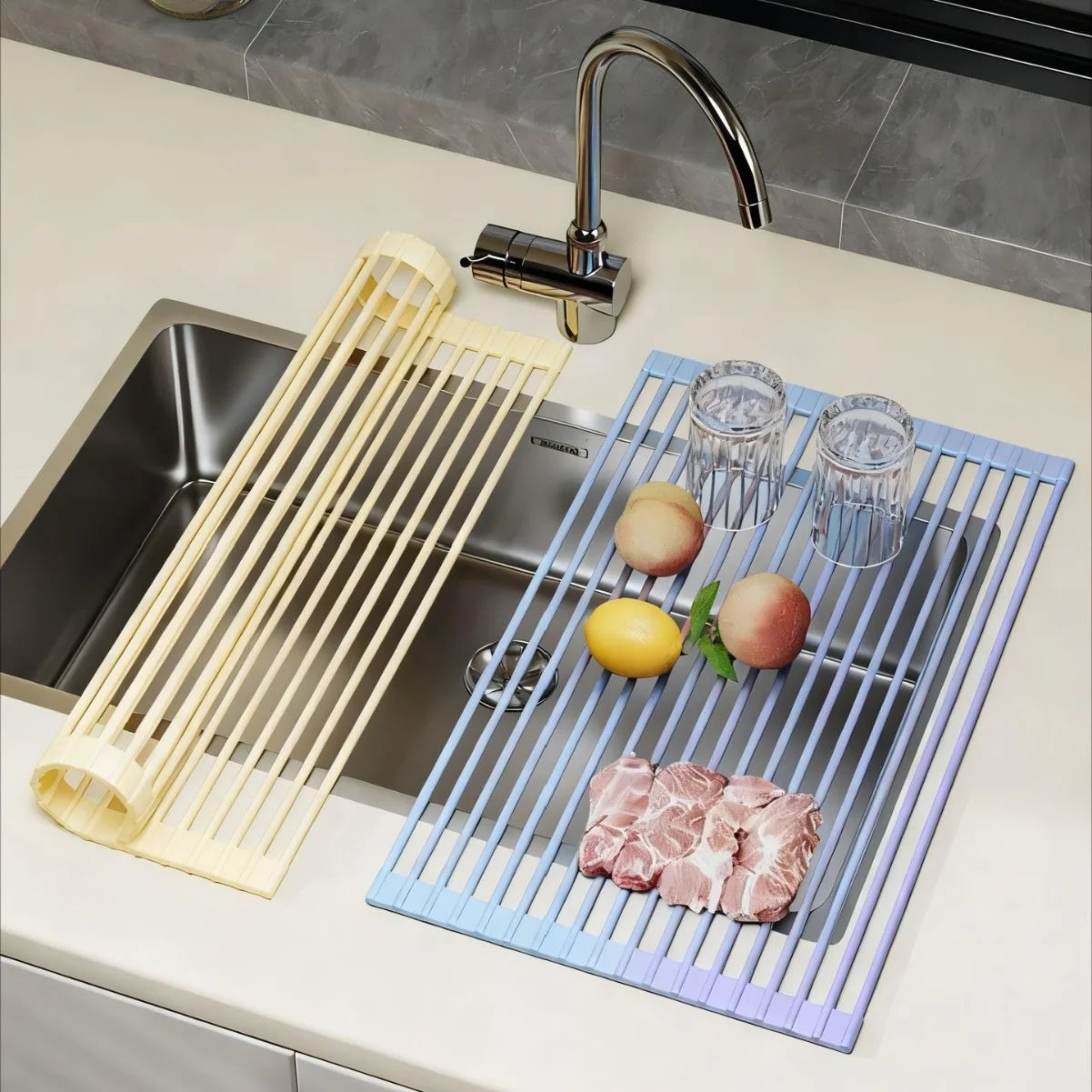 Silicone Kitchen Sink Drain Rack Foldable Roll Up Dish Drying Rack Over The Sink Filter Grid Drain Basket Countertop Draining Ma Zpaxo