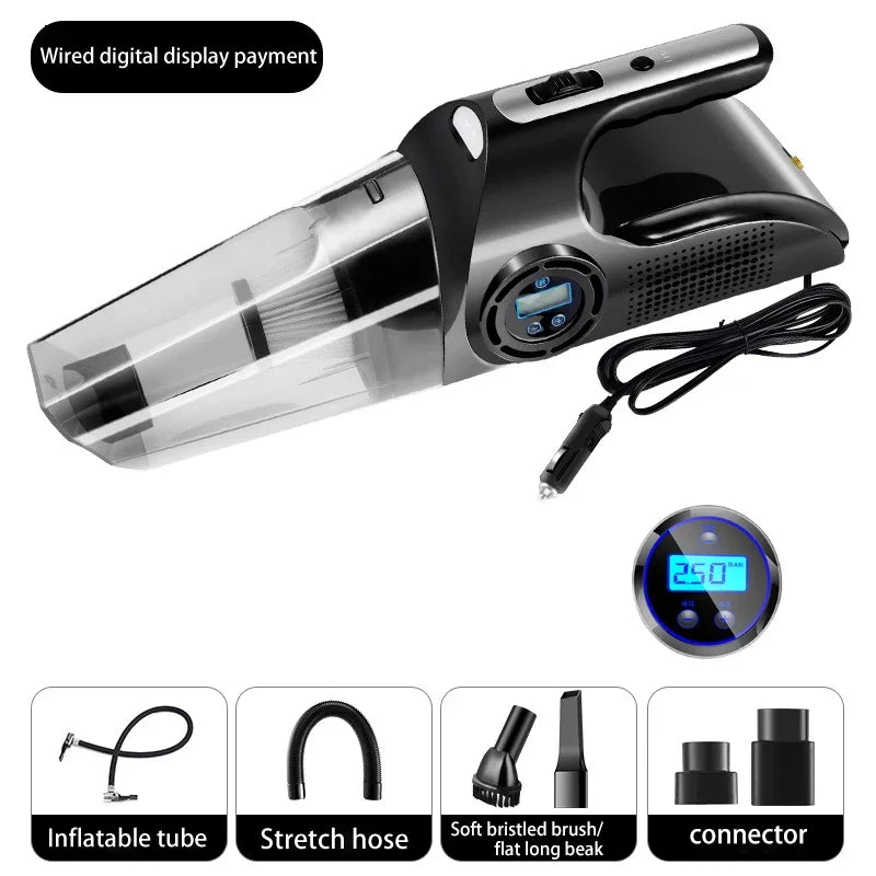 Car Mounted Vacuum Cleaner Car Inflation Pump Handheld High Suction Dry and Wet Dual purpose Four in One Vacuum Cleaner Zpaxo Wired digitaldisplay