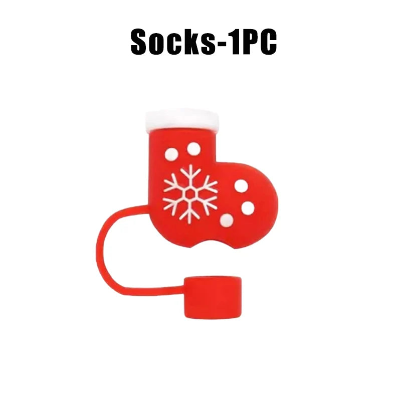 Christmas Straw Covers Caps Tumblers Dustproof Toppers Cups 30 Cup Zpaxo Socks-1PC