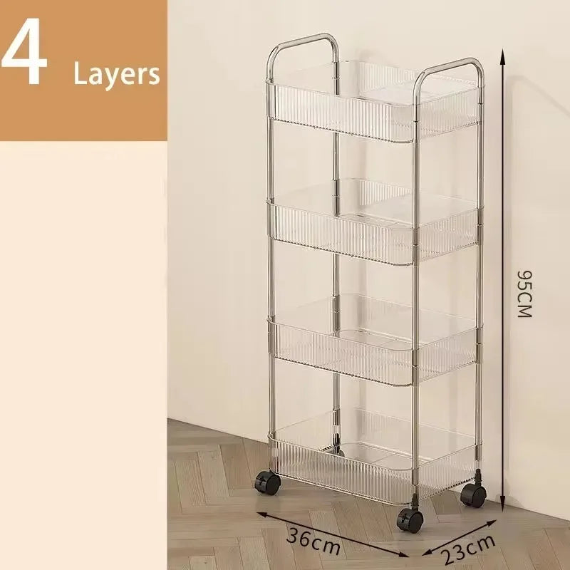 2 3 4 Tiers Mobile Shelf Wheel Multi-layers Storage Rack Home Trolley