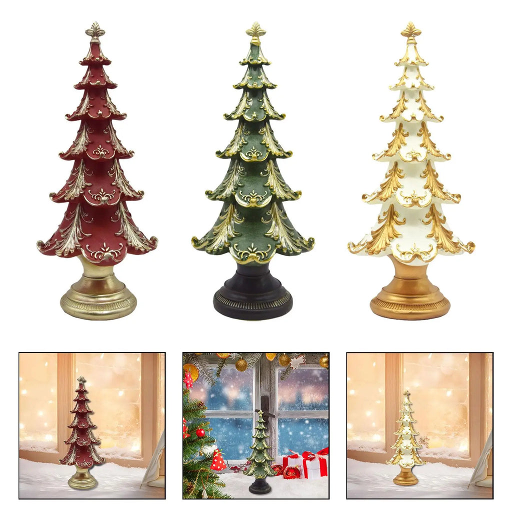 Resin Christmas Tree Figurine – Rustic Xmas Table Centerpiece Christmas Figurine Zpaxo