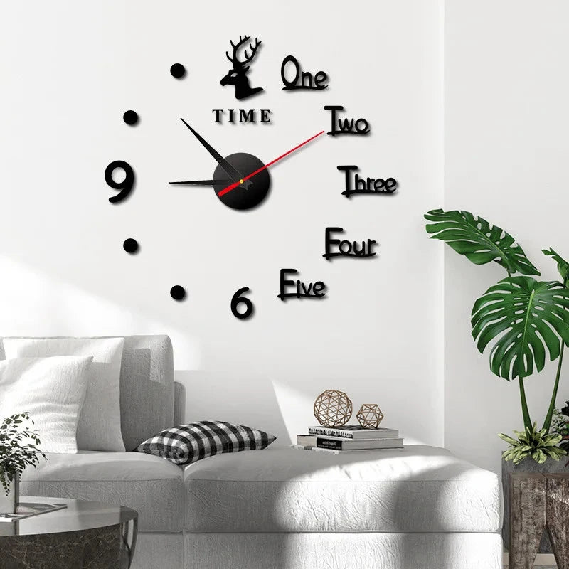 Scandinavian-style Deer Head DIY Wall Clock Minimalist Drill-free