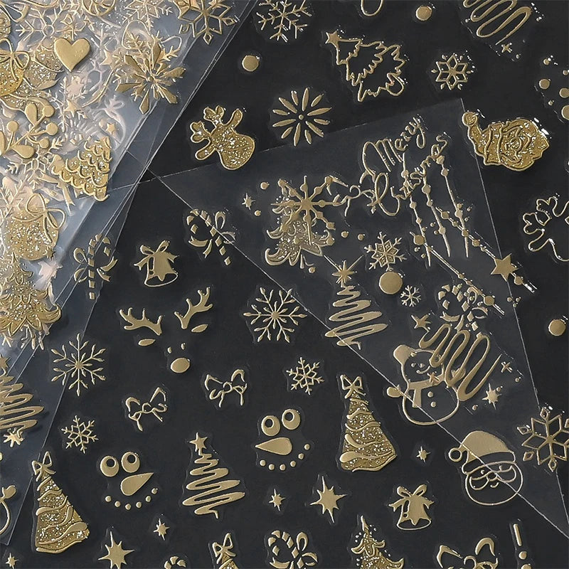 1/12pcs Multi Design Christmas Nails Sticker 3D Gold Stamping Sparkling Snowflake Christmas Tree Bowknot Winter Adhesive Decals Zpaxo