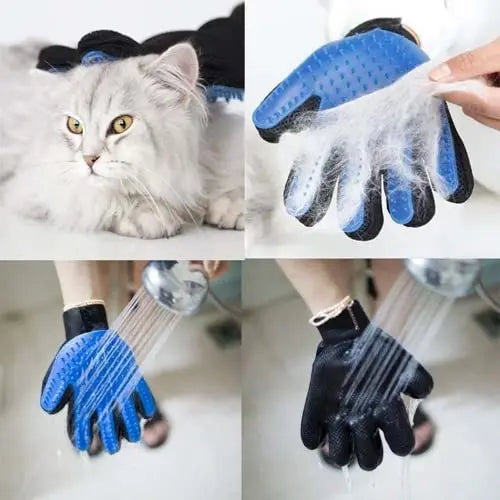 2-in-1 Silicone Deshedding Gloves Pet Hair Removal Massage Mitt Dogs