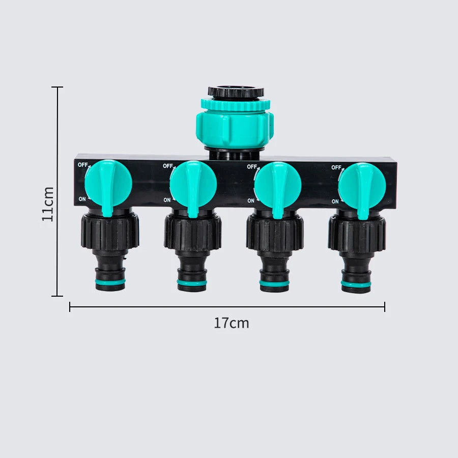 4-Way Garden Hose Splitter 1 3 4 2 Threads Durable ABS Watering