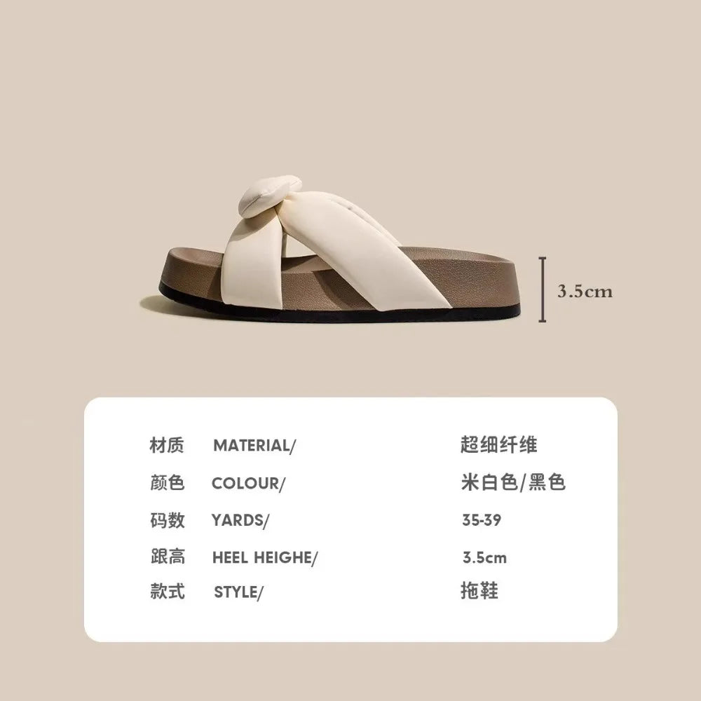 Women's Thick-soled French Bow Cross-off Non-slip Flat Beach Shoes