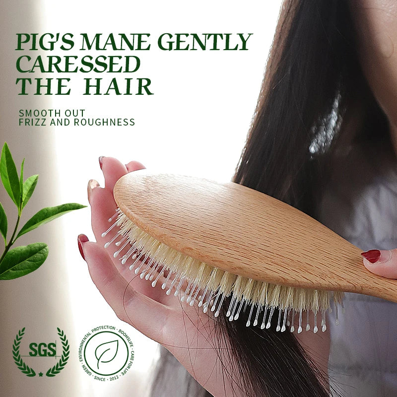 BOOMSLIFE Boar Bristle Hair Brush Mix Nylon Oak Wooden Comb for Hair Women Custom Name Scalp Massage Detangling HairBrush Barber Zpaxo