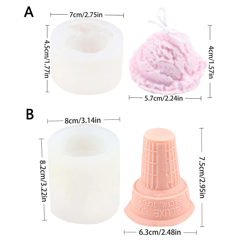Ice Cream Silicone Candle Mold DIY Aromatherapy Soap Plaster Wax Making Ice Cream Cone Fondant Dessert Cake Baking Mold Zpaxo