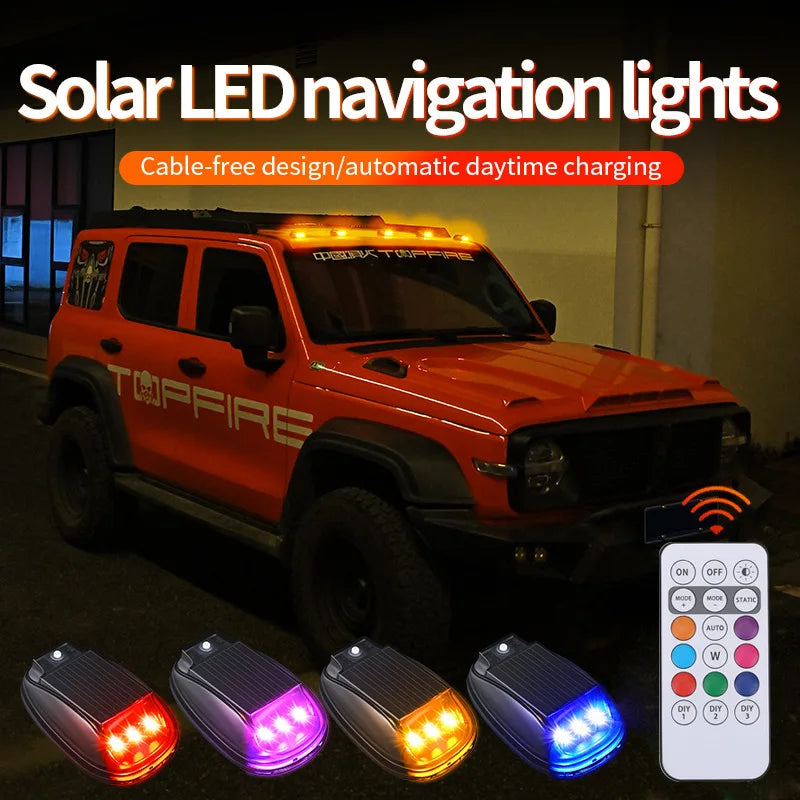 Solar Wireless LED Truck Cab Lights – No Drill Roof Signal Light Truck Roof LED Light Zpaxo