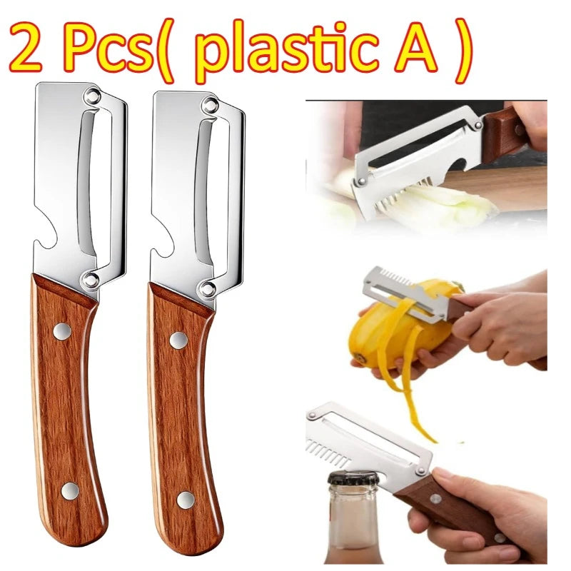 Knife Kitchen New Paring Knife Ergonomic Stainless Steel Vegetable Peeler with Wooden Handle 2-in-1 Fruit Potato Peeler Zpaxo plastic A-2PCS