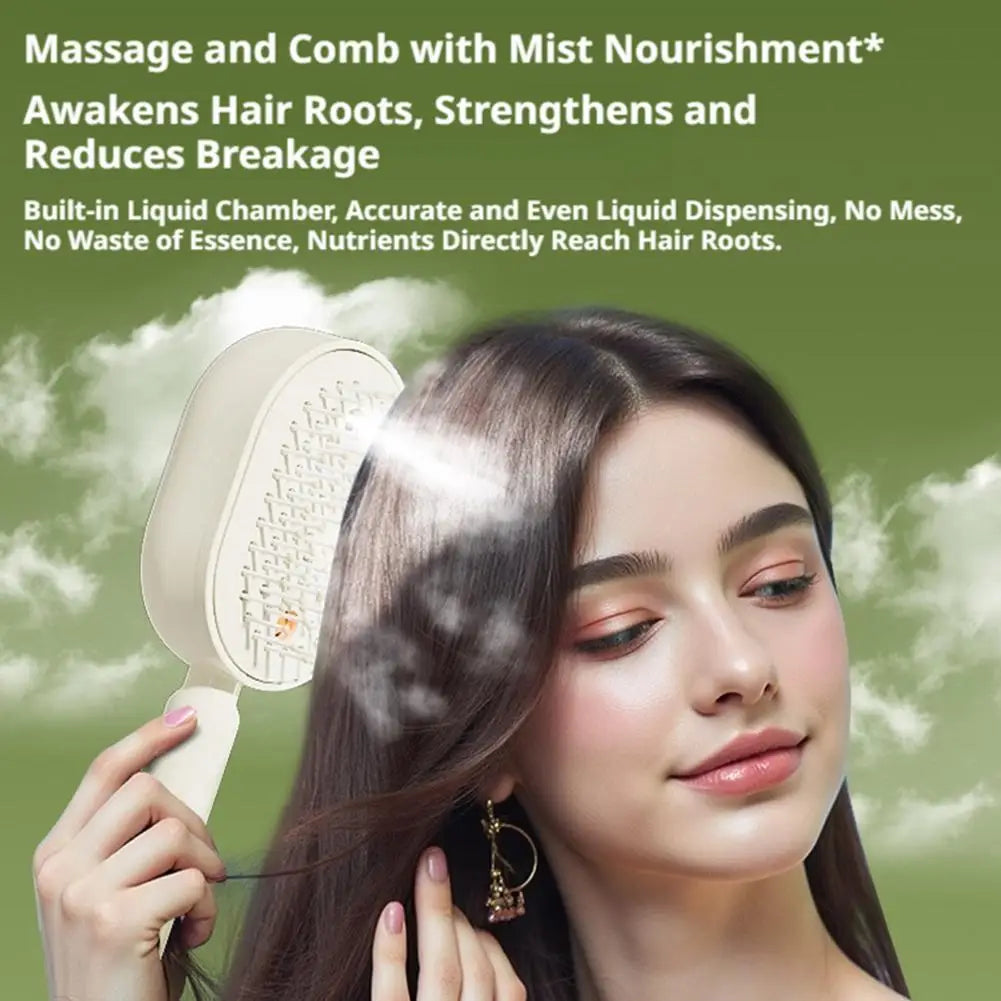 3 in 1 Self Essence Spray Massage Hair Comb Oil Brush Self-cleaning Hairbrush Scalp Therapy Anti Static Detangling Hair Care Zpaxo