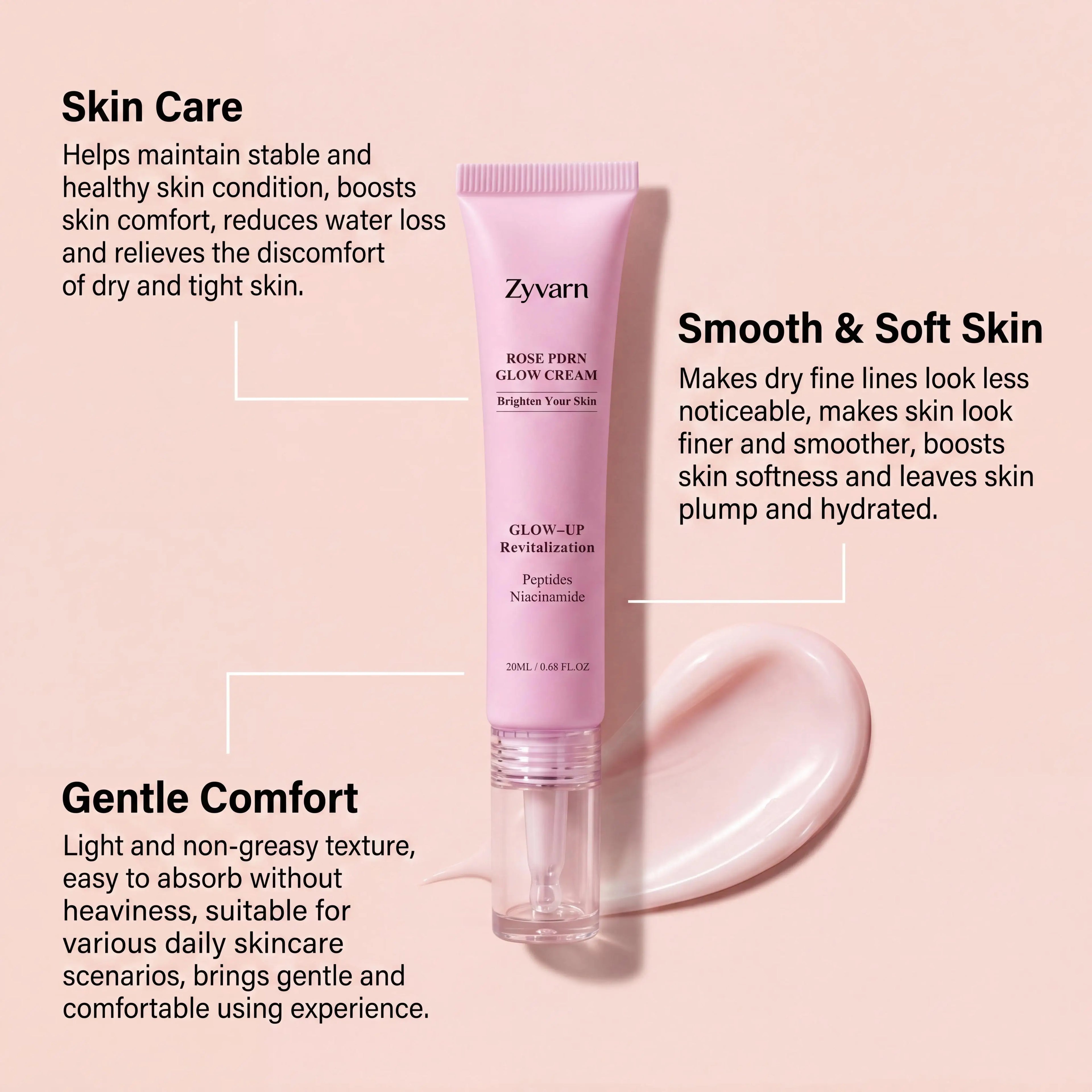 ZYVARN Rose PDRN Glow Boost Cream – Niacinamide & Peptides Facial Moisturizer Cream Zpaxo