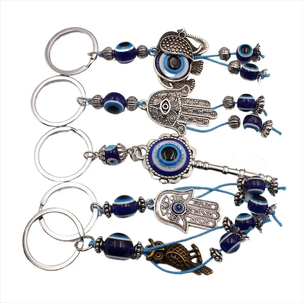 Fashion Blue Color Lucky Eye Keychain Hasma Hand Owl Keys Evil Eye Keyring Key Holder Bag Charm Fatima Hand Pendant Jewelry Gift Zpaxo