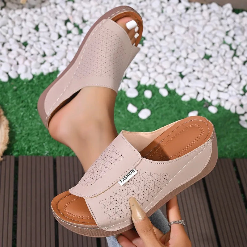 Women's Sandals Open Toe Wedge Summer Thick Soled Fashion Slippers Zpaxo GRAY 36