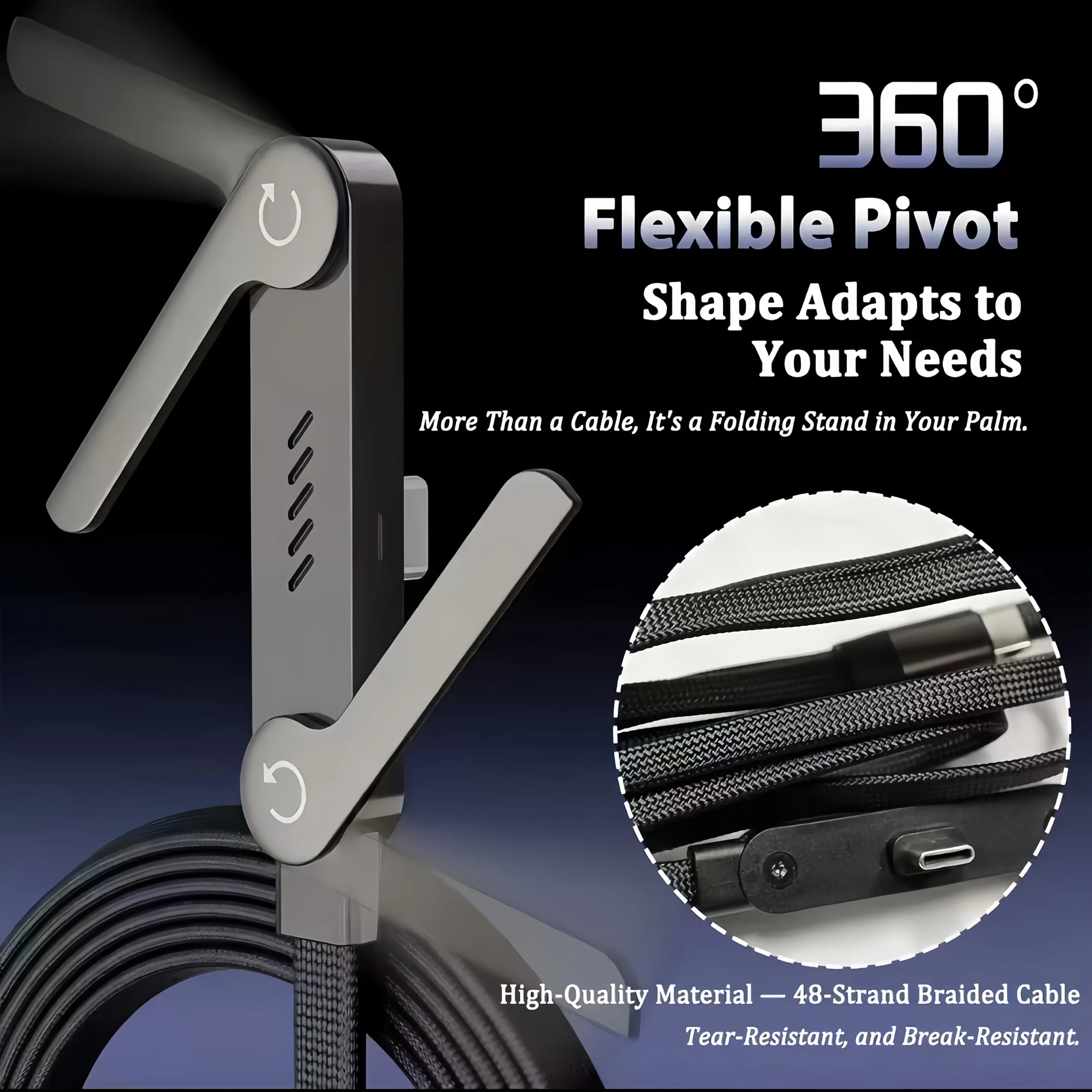 Foldable Charging Cable Integrated Stand Fast Phone Tablet 240W
