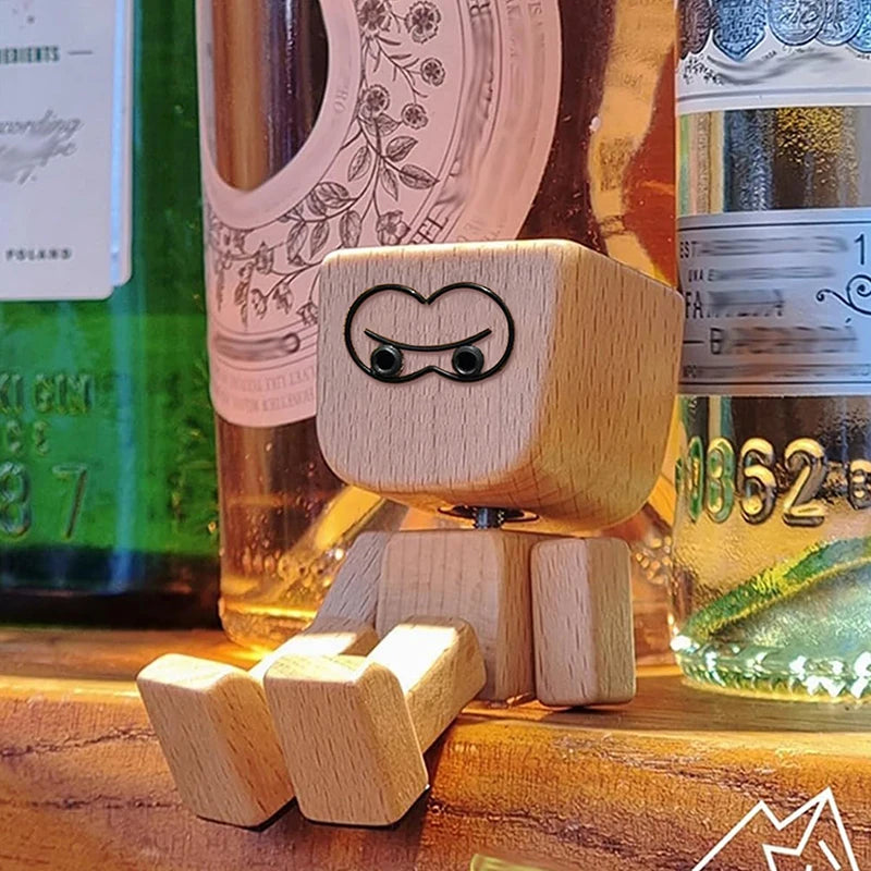 Shaking Wooden Man Figurine – 12 Magnetic Expressions Decor
