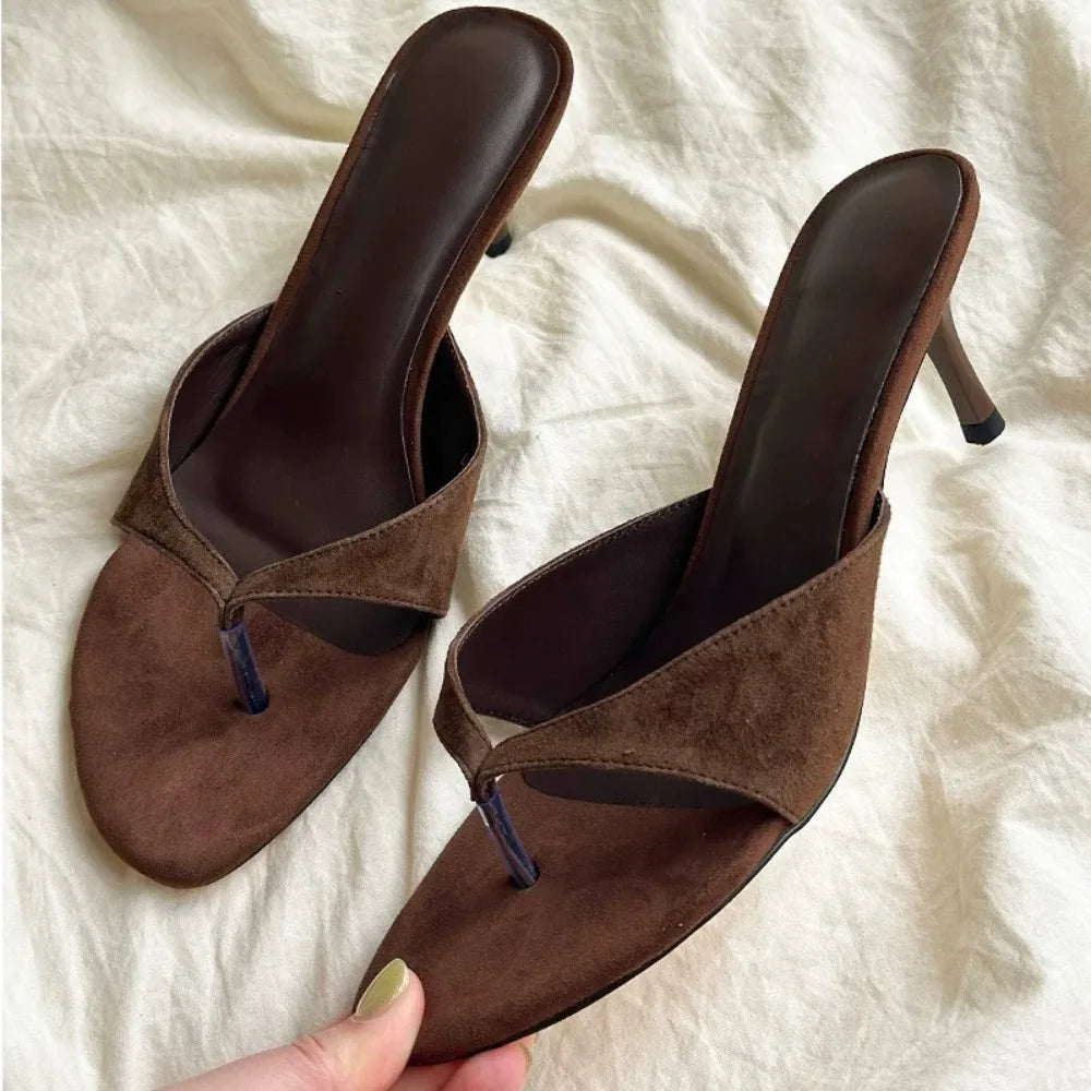 Fashion Round Toe Women's Thin Heel Sandals Flip Flops Slippers