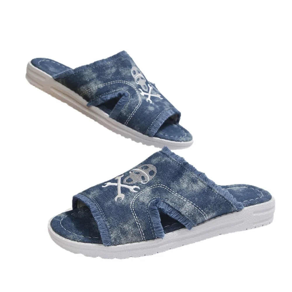 Women Flat Slippers 2026 Summer Fashion Embroidery Sandals Women's