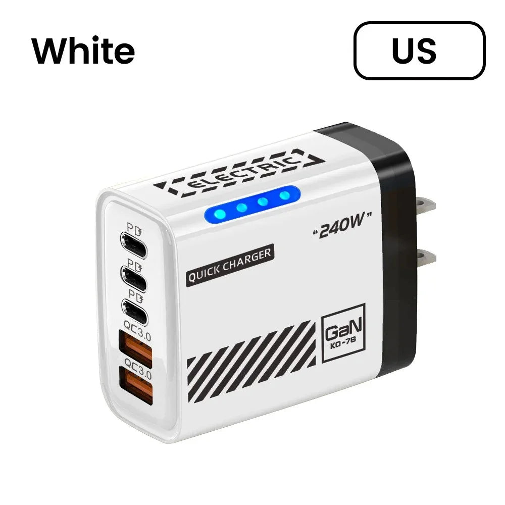 240W 5-Port USB-C Fast Charger – iPhone, Samsung & iPad USB-C Multi-Port Charger Zpaxo US White UK