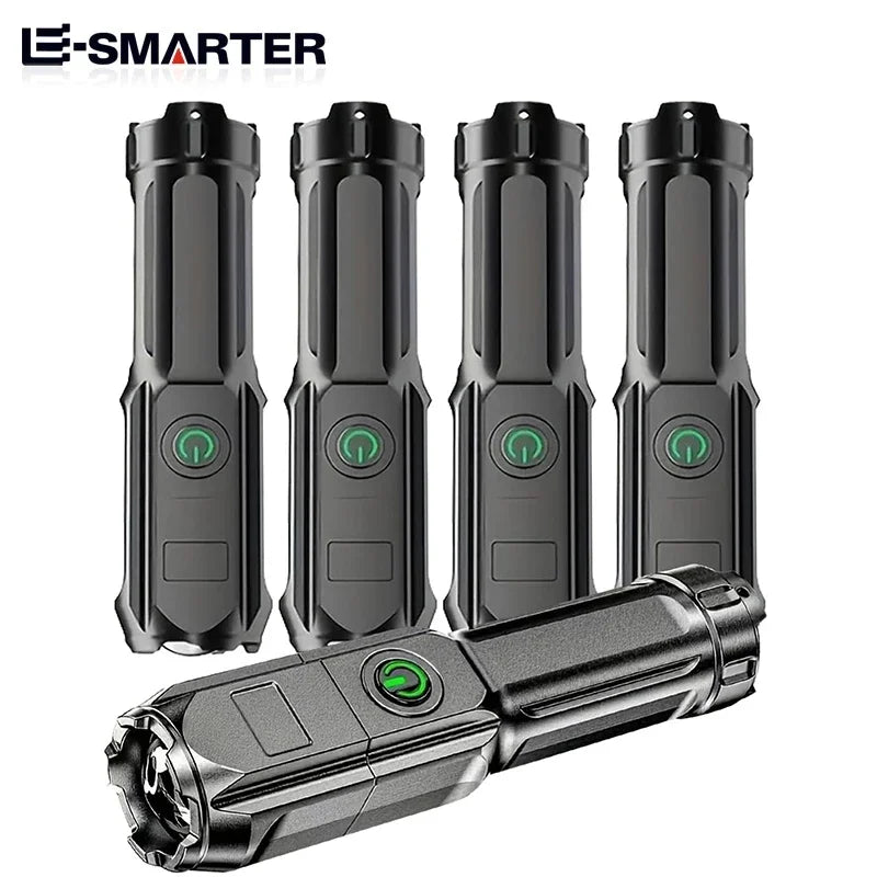 Rechargeable Telescopic Zoom Tactical Flashlight LED Torch with 4 Lighting Modes Long-Range Waterproof for Camping And Fishing Zpaxo