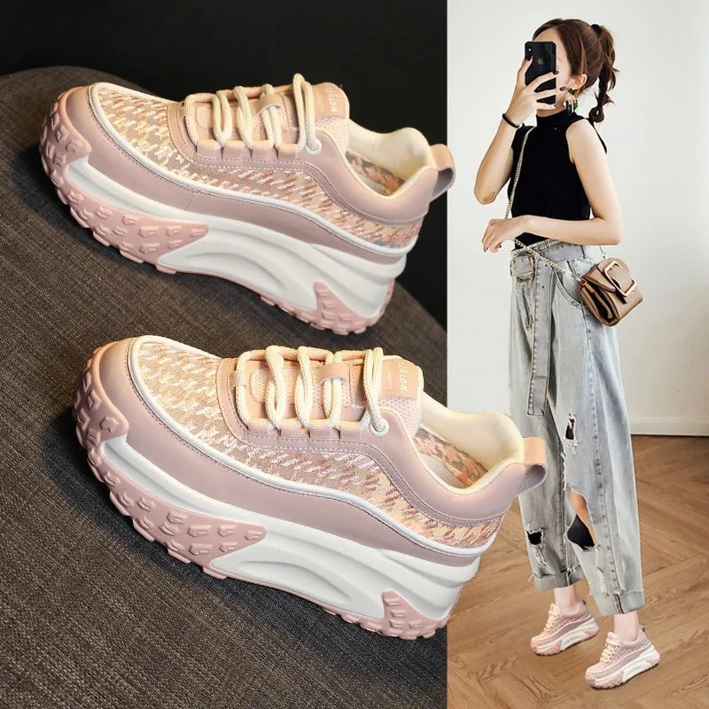 2023 Air Mesh Fashion Leather Comfy Breathable Shoes Chunky Sneaker Zpaxo