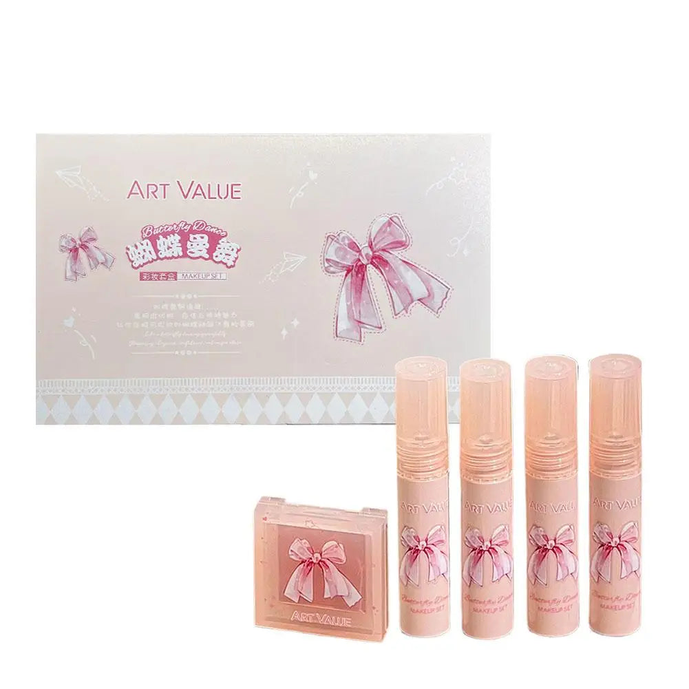 4 Lipstick + Powder Blusher Cosmetics Gift Box Set Cosmetics Gift Set Zpaxo pink