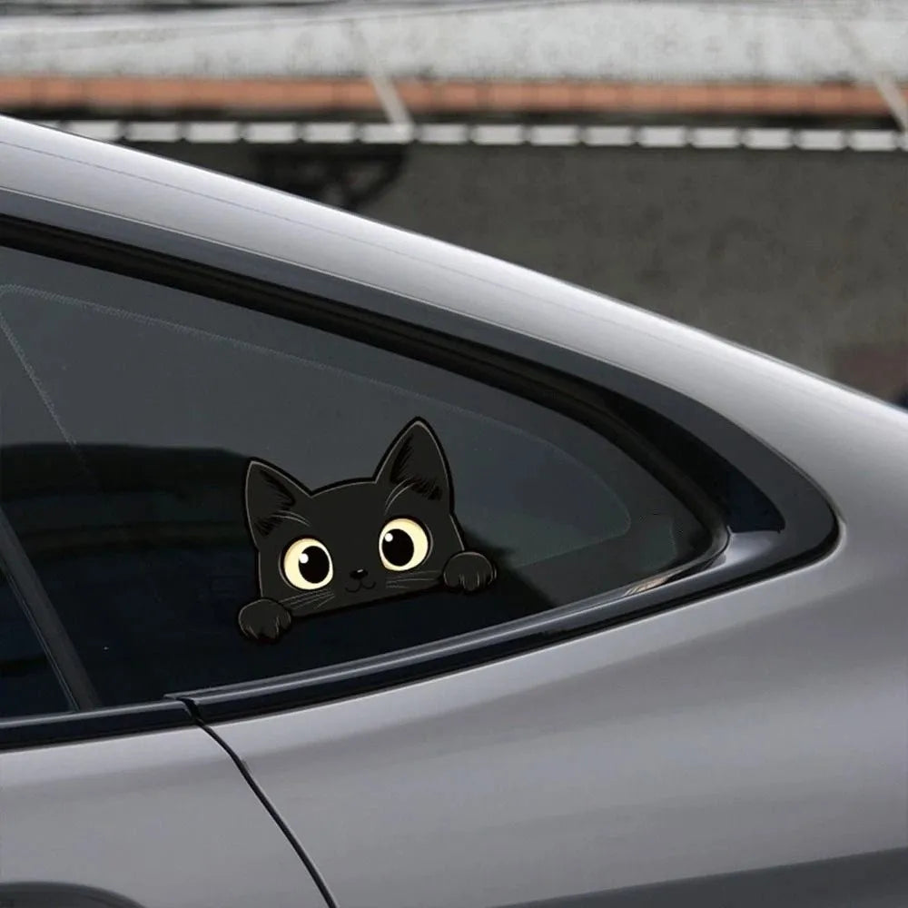 Cartoon Black Car Window Decals Peek-a-boo PVC Funny Kitty Waterproof Zpaxo