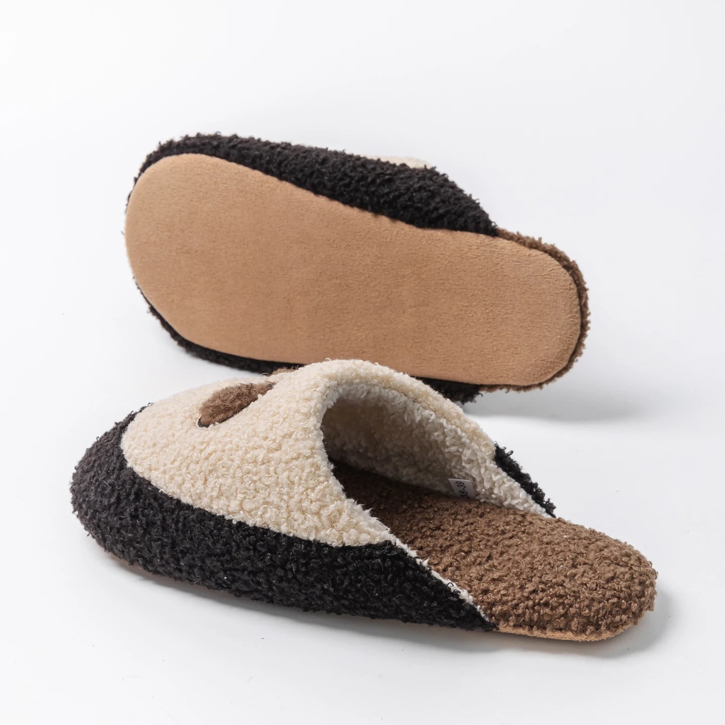Retro Contrast Dog Embroidery Plush Slippers Autumn Winter Women&men