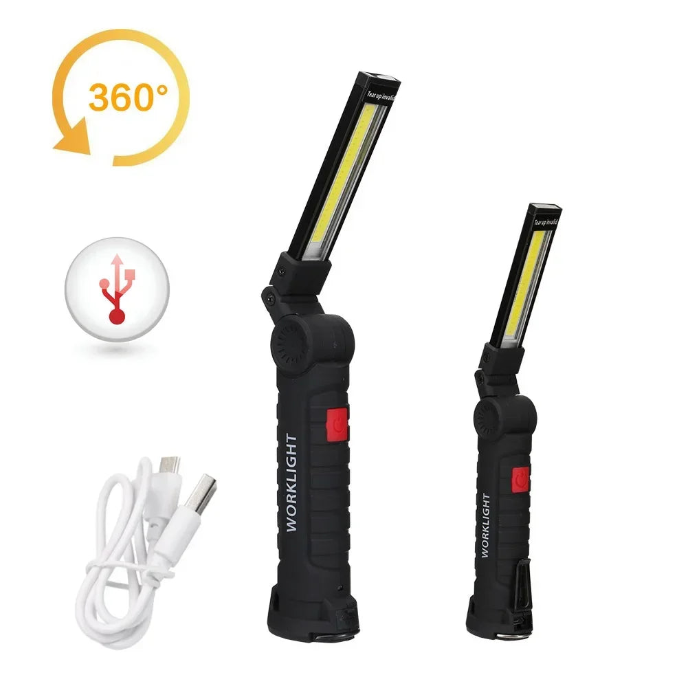 COB LED Rechargeable Flashlight – Magnetic Work Light & Torch