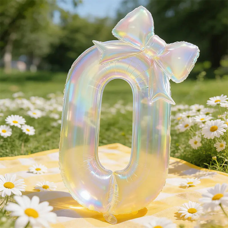 Number 0-9 Foil Balloons Large Iridescent Transparent 24-inch Bow