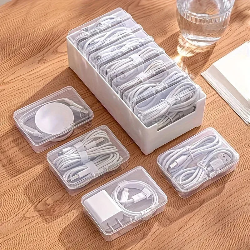 Clear Data Cable Storage Box Durable Messy-Free Cable Organizer Box Plastic Reusable Desktop Cable Organizer For Office Supplies Zpaxo