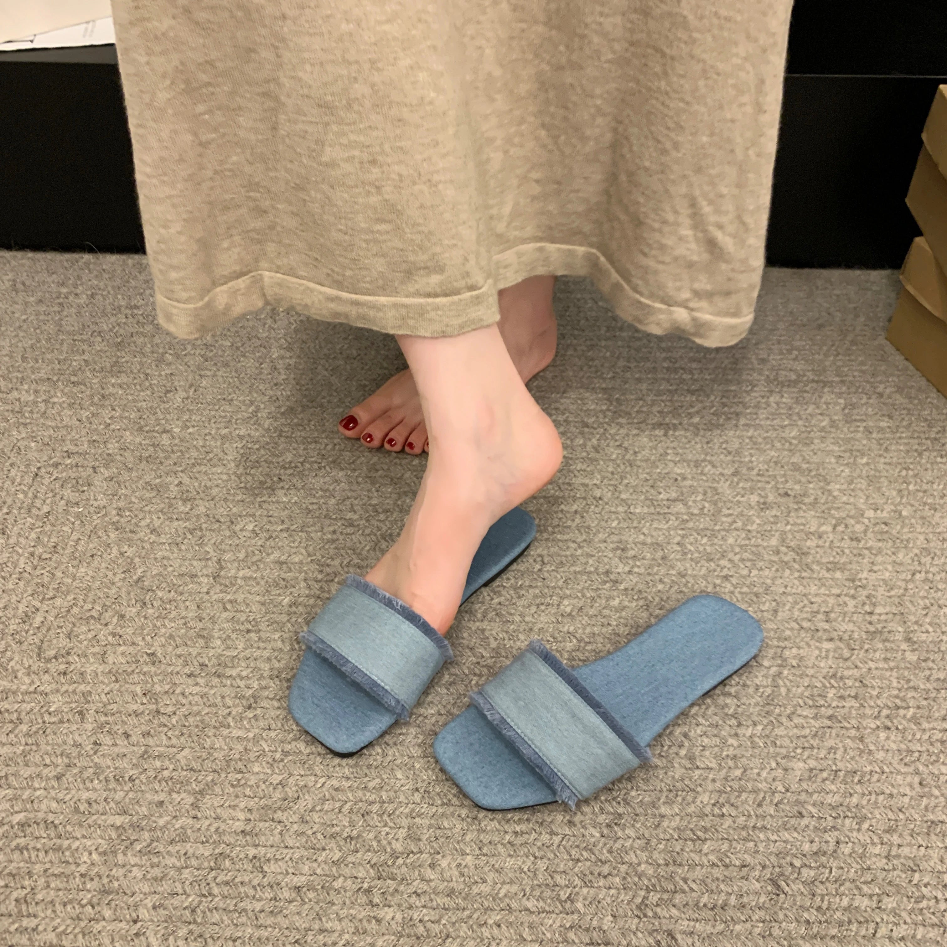 Summer Indoor Women Slides Shoes Women's Slippers Solid Color Open-toe Set Foot Vacation Beach Flat Sandals Casual Flip Flops Zpaxo
