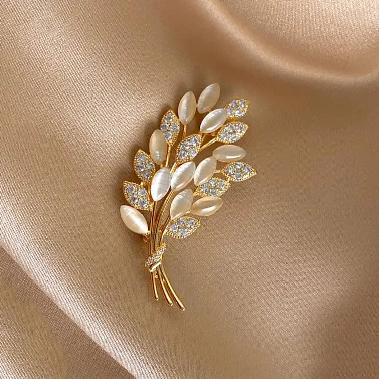 Luxury Zircon Tulip Flower Pearl Brooches For Women Fashion Crystal Floral Leaf Lapel Pins Banquet Patry Clothes Corsage Jewelry Zpaxo