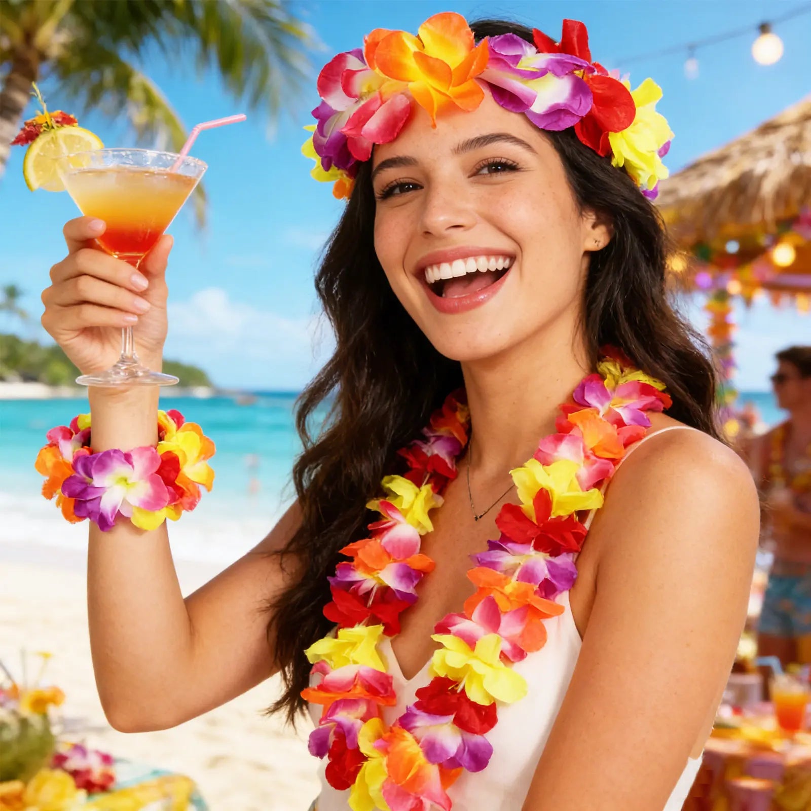 4Pcs Tropical Flower Necklace Set Exquisite Hawaii Leis for Medal Presentation Party Beach Decor Headband Bracelet Ornament Zpaxo other