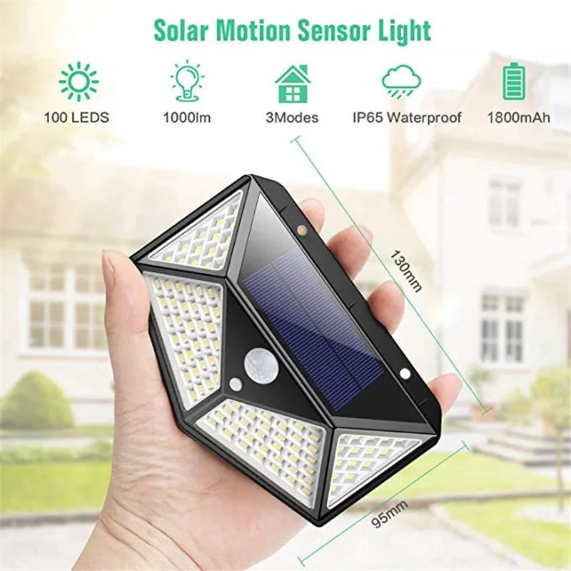 100 LED Solar Motion Sensor Wall Light – IP65 Outdoor Lamp